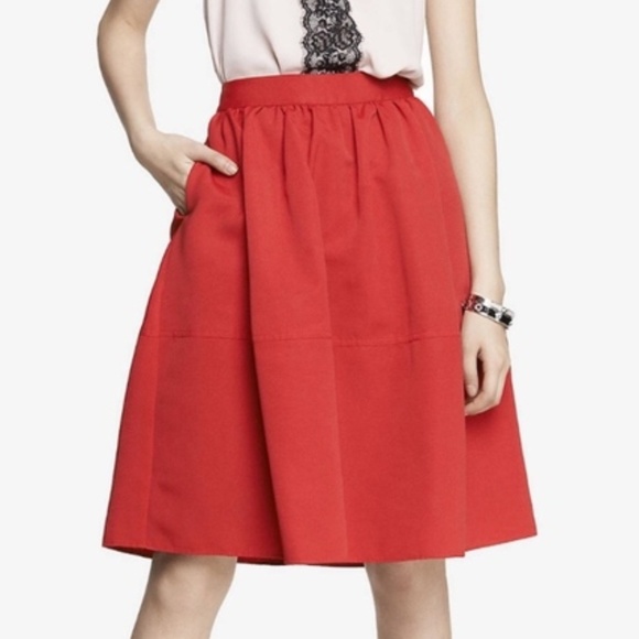Express High Waist Midi A-Line Red Skirt Size 0 - Picture 6 of 6